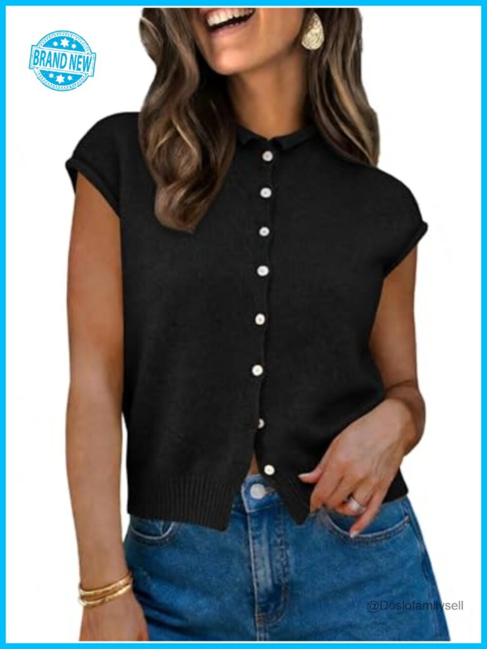 Womens Button Down Knit Cardigan Cap Sleeve Lightweight Summer Sweater Vest
